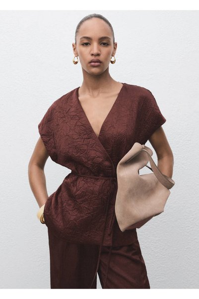 Wrinkled-Effect Double-Breasted Cut-Out Vest