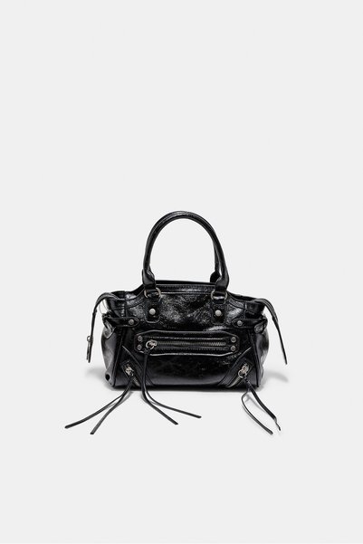 Studded and Zippered City Bag