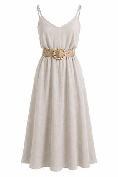 Stone Wicker Belted Dress - 2Y3303