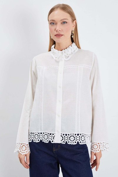 Lace Linen Look Casual Shirt