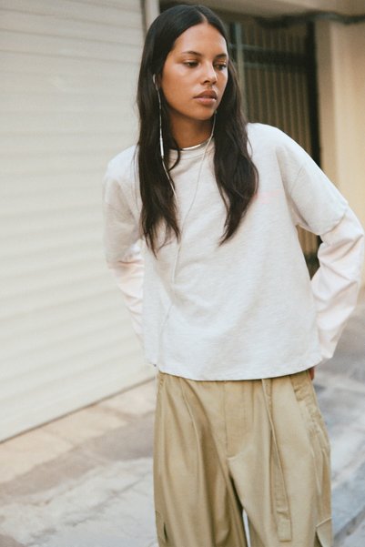Oversize T-Shirt with Writing and Double Sleeves