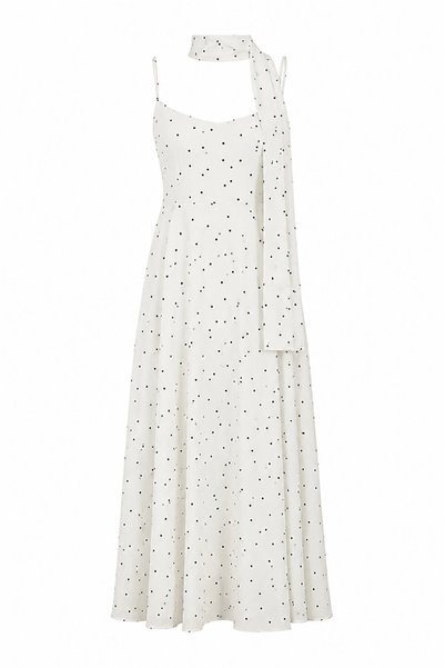 White Polka Dot Dress with Scarf - 3469