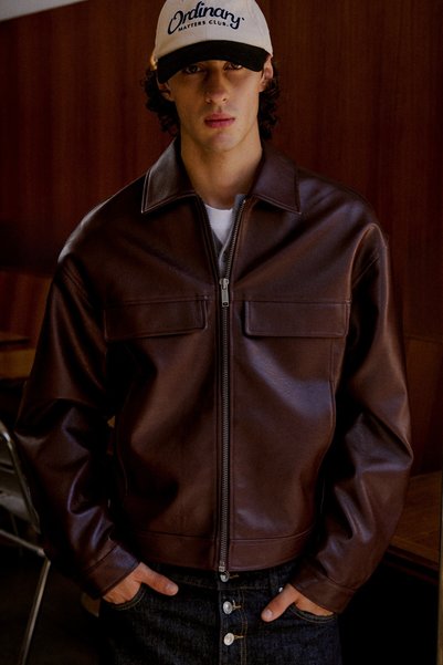 Faux Leather Boxy Fit Jacket