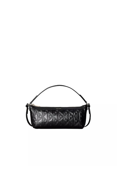 Women's Ck Logo Cross Shoulder Strap Leather Zipper Closure Black Bag