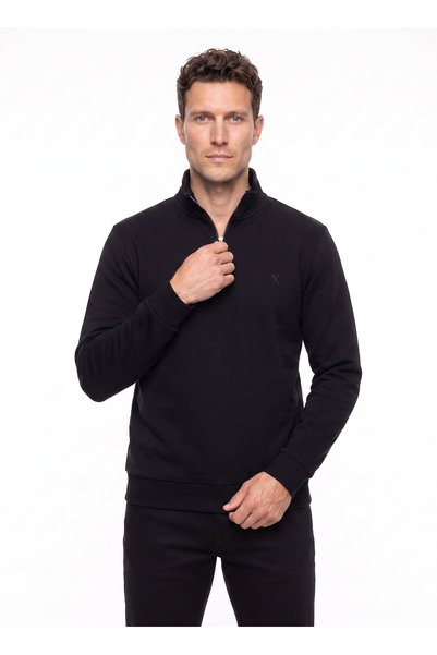Black Men's Slim Fit Sweatshirt F6Wm-Swt 2051