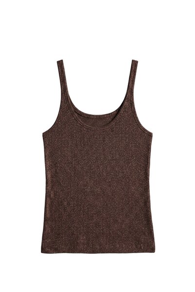 Brown Glitter Hollow Out Collar Undershirt