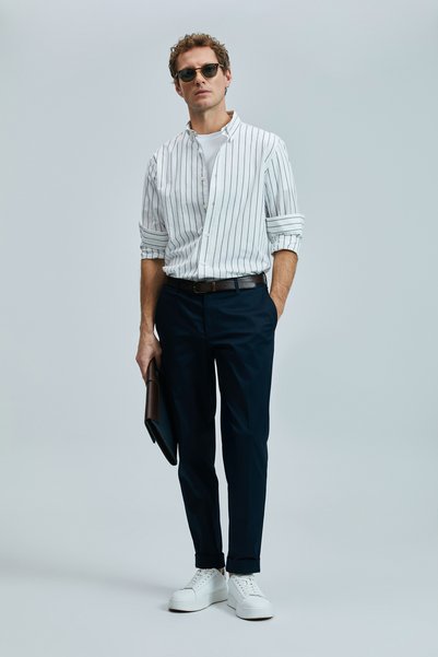 Plus Smart Men's Chino Trousers Slim Fit Navy Blue