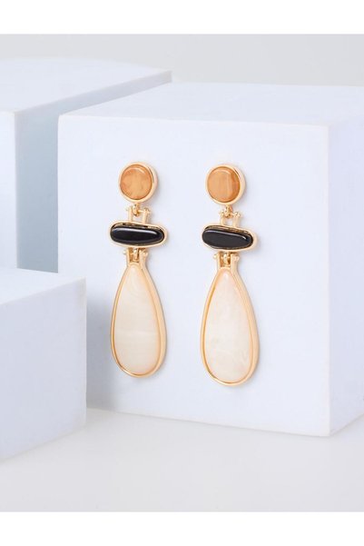 Ecru Drop Detailed Dangle Bohemian Earrings