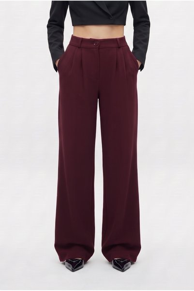 Lycra Series Flexible Elastic Waist Stretchy Burgundy Palazzo Trousers