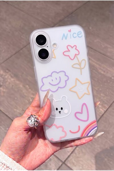 iPhone 17 Compatible Nice Frosted Appearance Pastel Pattern Transparent Matte Silicone Case