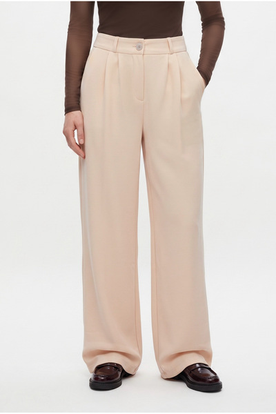 Lycra Series Flexible Beige Palazzo Trousers with Elastic Waist