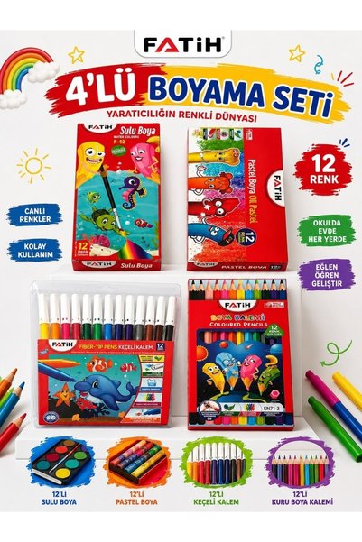 Fatih 4-Piece Painting Set 12-Piece Watercolor Pastel Paint Felt-Tip Pen Dry Paint