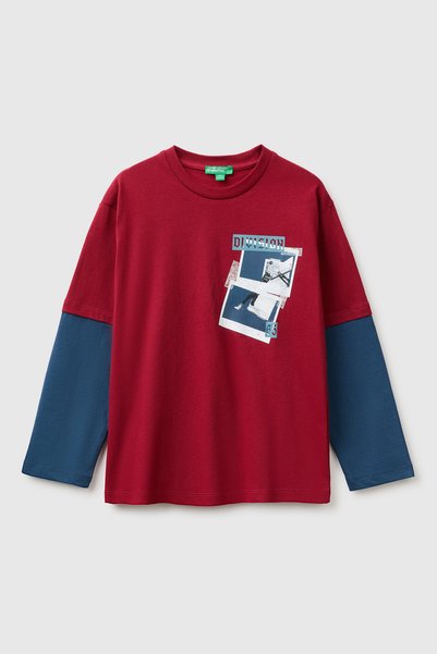 Boy's Red Front Printed Long Sleeve T-Shirt