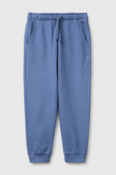 Boy's Blue Ribbed Sweatpants with Embroidered Logo on the Front and Pockets