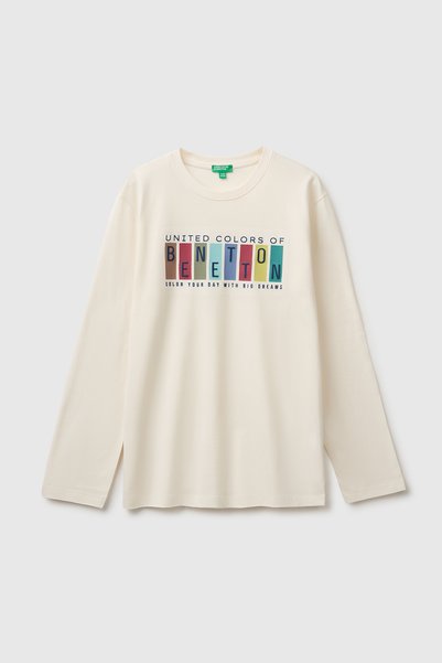 Boy's ecru long sleeve t-shirt with embroidered front detail