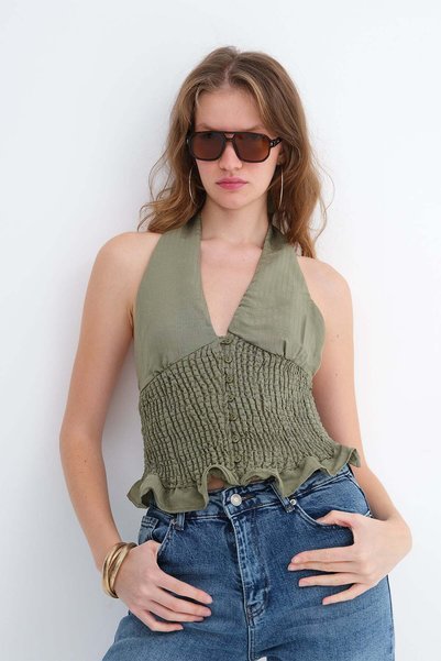 Halter Neck Buttoned Blouse A18600