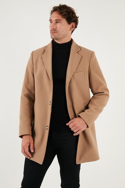 Regular Fit Single Slit Buttoned Mono Collar Wool Coat Men COAT 584002000