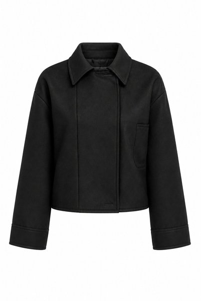 Black Elastic Waist Crop Jacket - 4020