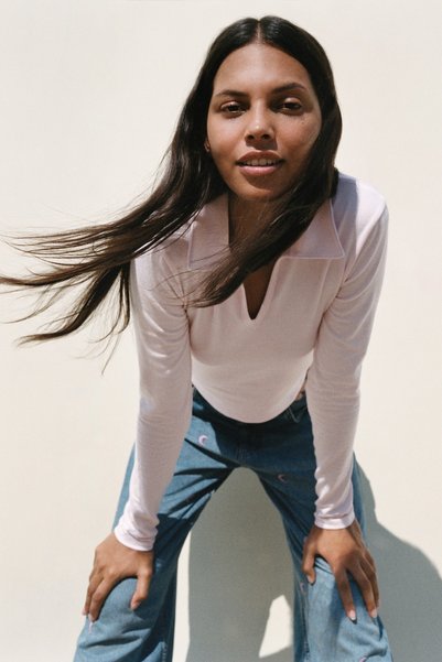 Crop Polo Collar T-Shirt