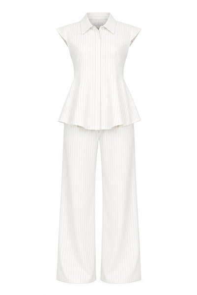 White Striped Shirt and Pants Set - 2Y1424