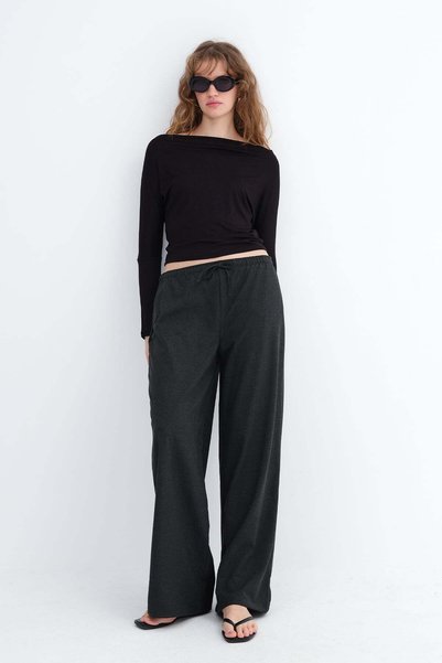 Elastic Waist Wide Leg Trousers Pn8418