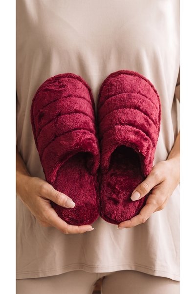 Women's Burgundy Closed 3-Stripes House Slippers 3 cm Byndkap3C