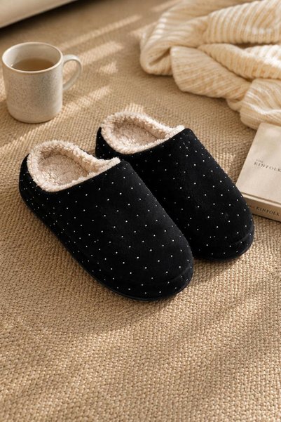 Women's Glittery, Stone, Wool-Lined, Soft, Warm, Plush House Slippers