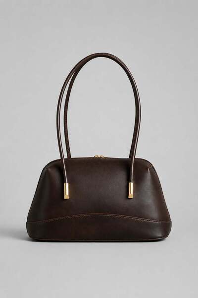 Brown Women's Stylish Daily Hand and Shoulder Bag with Metal Accessories and Zipper
