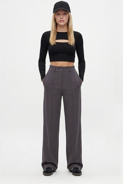 Lycra Series Lift Ornamentally Stitched Flexible Dark Anthracite Palazzo Trousers