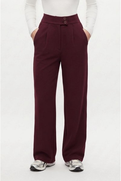 Lycra Series Move Double Buttoned Stretchy Dark Burgundy Palazzo Trousers