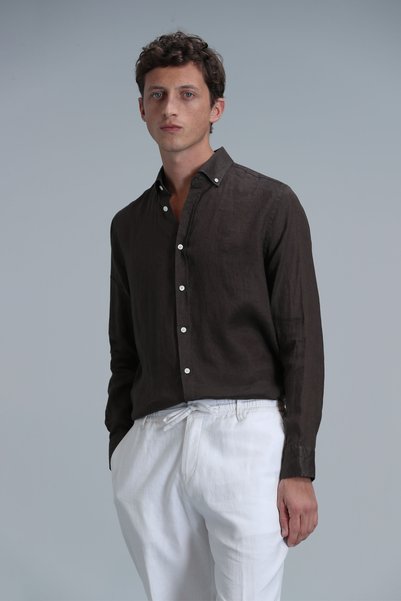 Pitaya Men's Linen Shirt Comfort Fit Brown