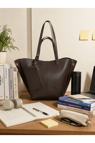 Brown Color Shk262 Faux Leather Large Size Single Compartment Wallet Hand, Arm and Shoulder Bag with Snap Fasteners