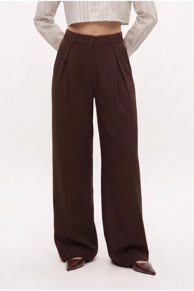 Lycra Series Viora Open Pleated Stretchy Brown Palazzo Pants