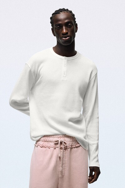 Slim Fit Long Sleeve Button-Down Collar T-Shirt