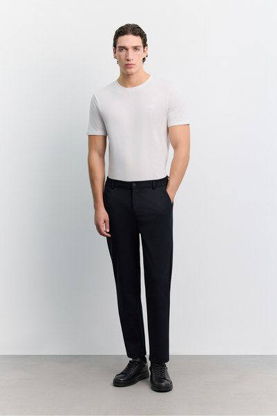 Men's Navy Blue Interlock Knitted Slim Fit Trousers with Elastic Sides A62Y3053