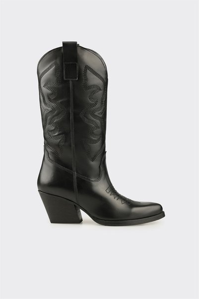 Black Leather Women's Western Boots