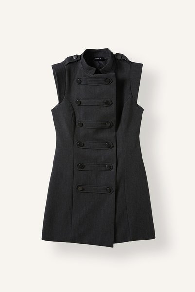 High Neck Button Detail Asymmetrical Sleeveless Mini Napoleon Dress I6267Ax26Au