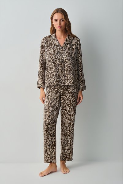 Shiny Shirt Collar Pajama Set