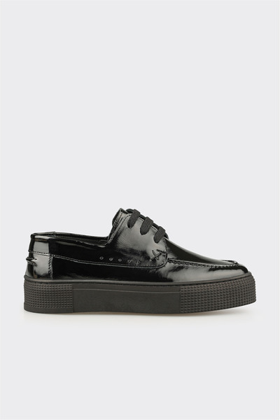 Black Leather Women's Casual Shoes
