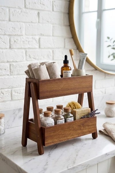 2-Tier Countertop Acacia Kitchen Organizer Spice Rack Multi-Purpose Organizer