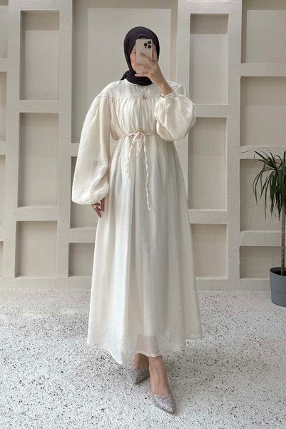 Belt Detailed Hijab Dress White
