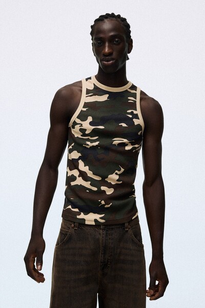 Worker Waffle Fabric Printed T-Shirt
