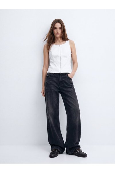 Isella Slim Fit Zippered White Jean Vest