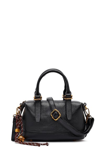 Women's Black Long Strap Mini Shoulder Bag Wb200014Sv