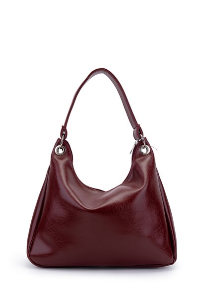 Women's Shoulder Bag with Metal Ring and Clip Detail Sofia Claret Red