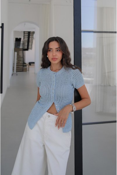 Baby Blue Openwork Knitwear Cardigan