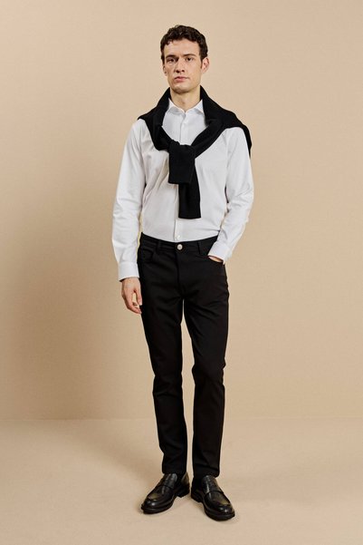 Men's Black Slim Fit Regular Waist 5-Pocket Trousers