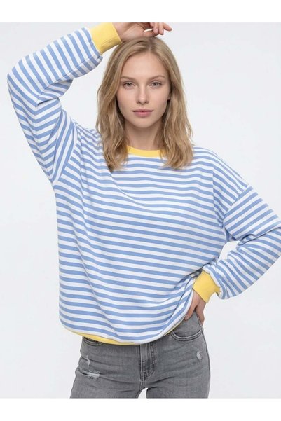 Women's striped ribbed oversize sweatshirt blue white