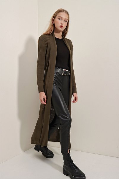 15690 Long Knitwear Cardigan - Khaki