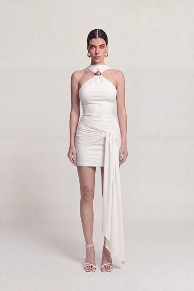 Halter Neck Accessory Mini Lilian Dress White